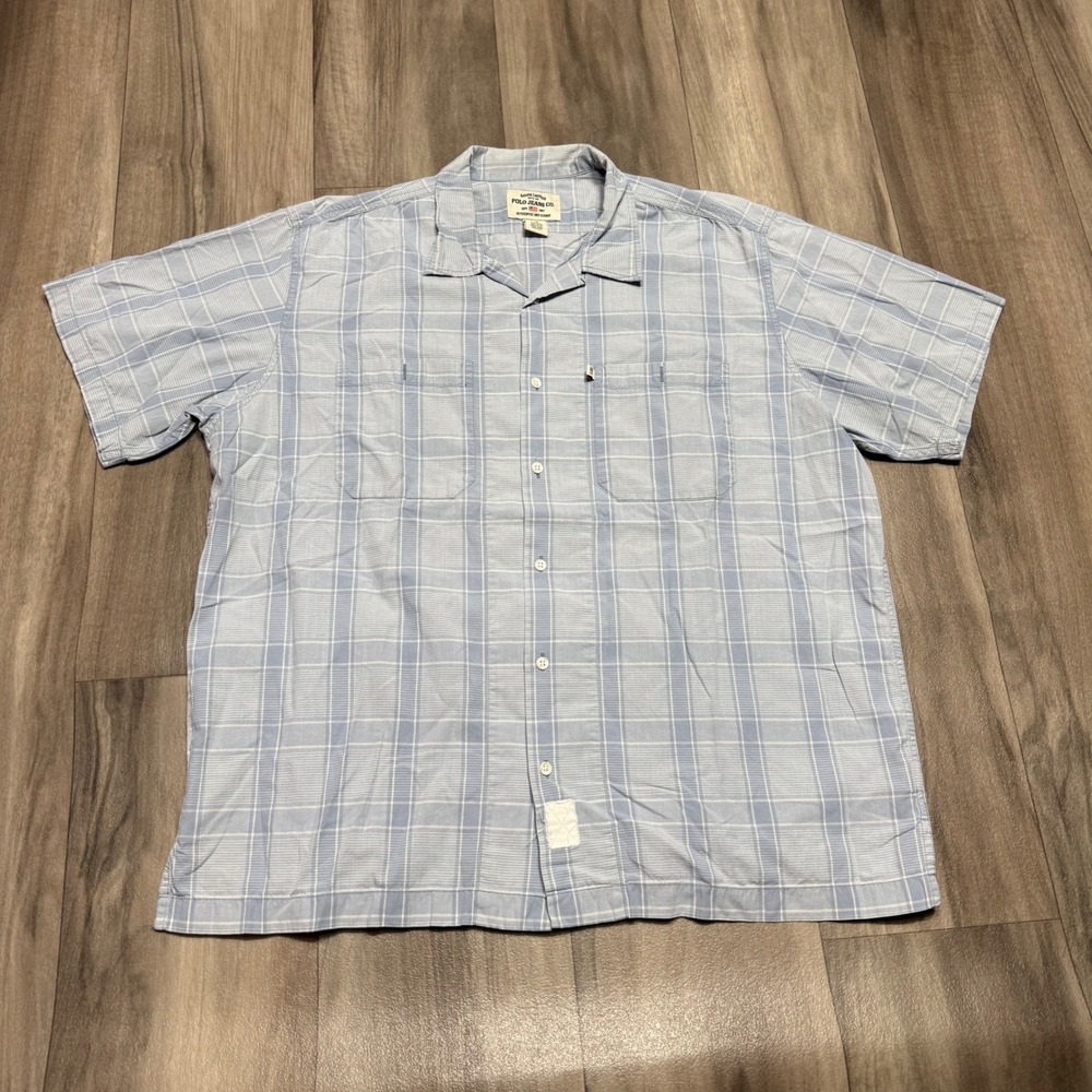 Ralph Lauren Polo Jeans Co Mens Large Blue Plaid Short Sleeve Button Down Shirt